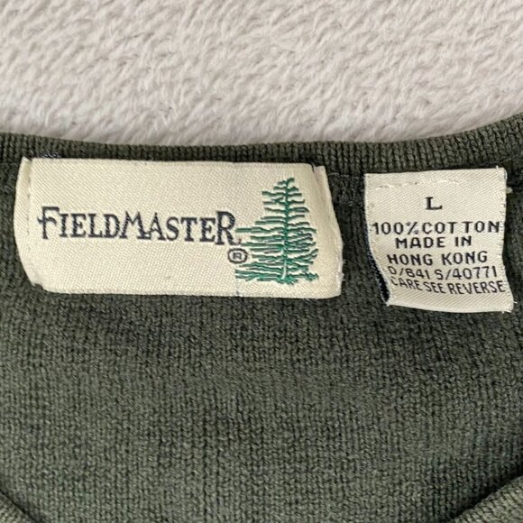 Fieldmaster Men's V-Neck Sweater L Green Ribbed Knit 100% Cotton - Picture 5 of 7